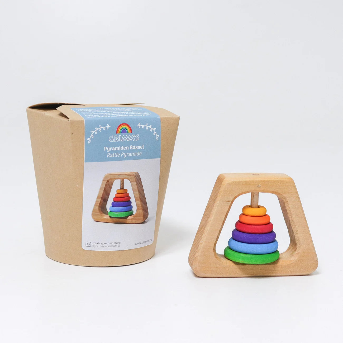 Grimm's - Houten rammelaar/ bijtring - Pyramide
