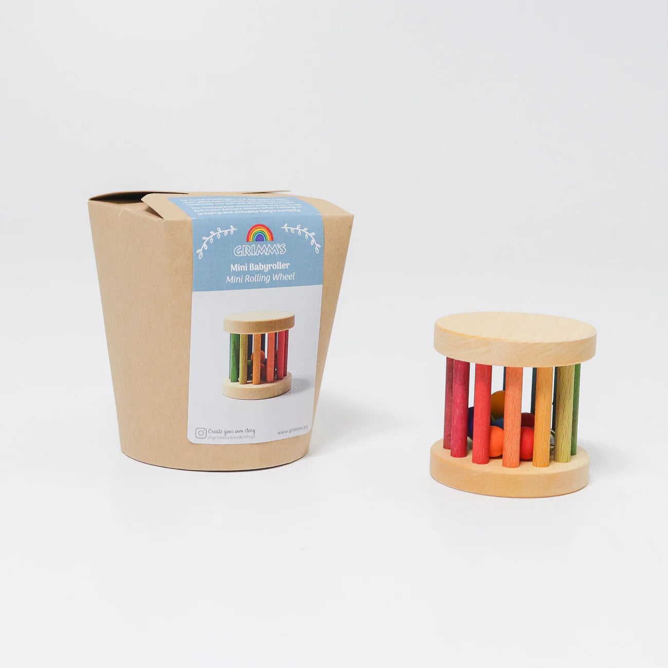 Grimm's - Mini baby roller - Regenboog met belletje - Hout