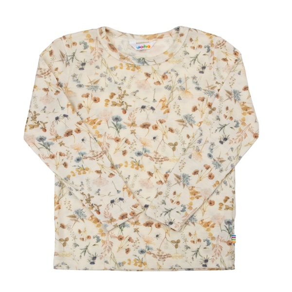 Joha - Kinderhemd - Lange mouw - 100% Merinowol - Ecru met bloemenprint