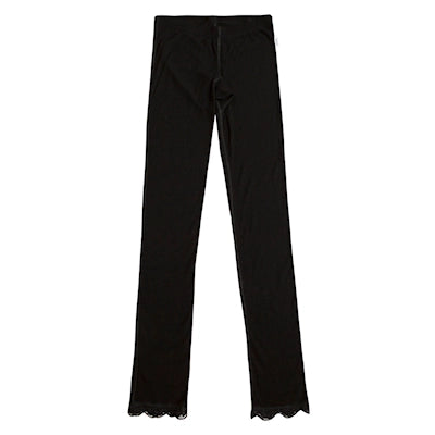 Joha - Dameslegging - Wol/Zijde - Zwart - Ribbel met kantje