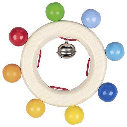 Goki - Houten grijpring met regenboog kralen