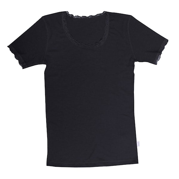 Joha - Damesshirt - Korte mouwen - Zwart - Ribbel met kant