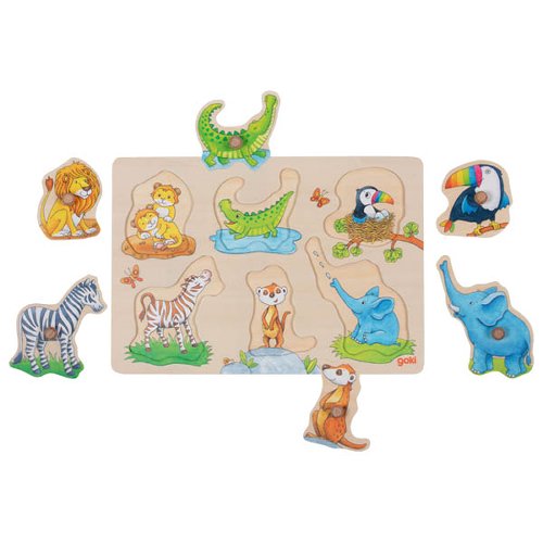 Goki - Noppenpuzzel - Safari dieren - Hout