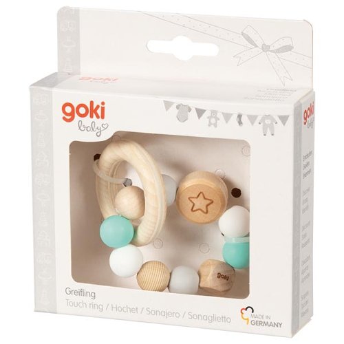 Goki - Grijpring - Siliconen en Hout - Blauw