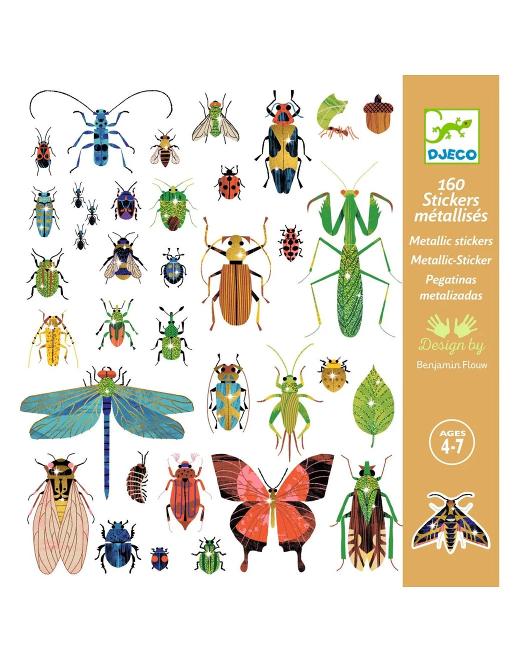 Djeco - Stickers - Insecten - Metal - 160 stuks
