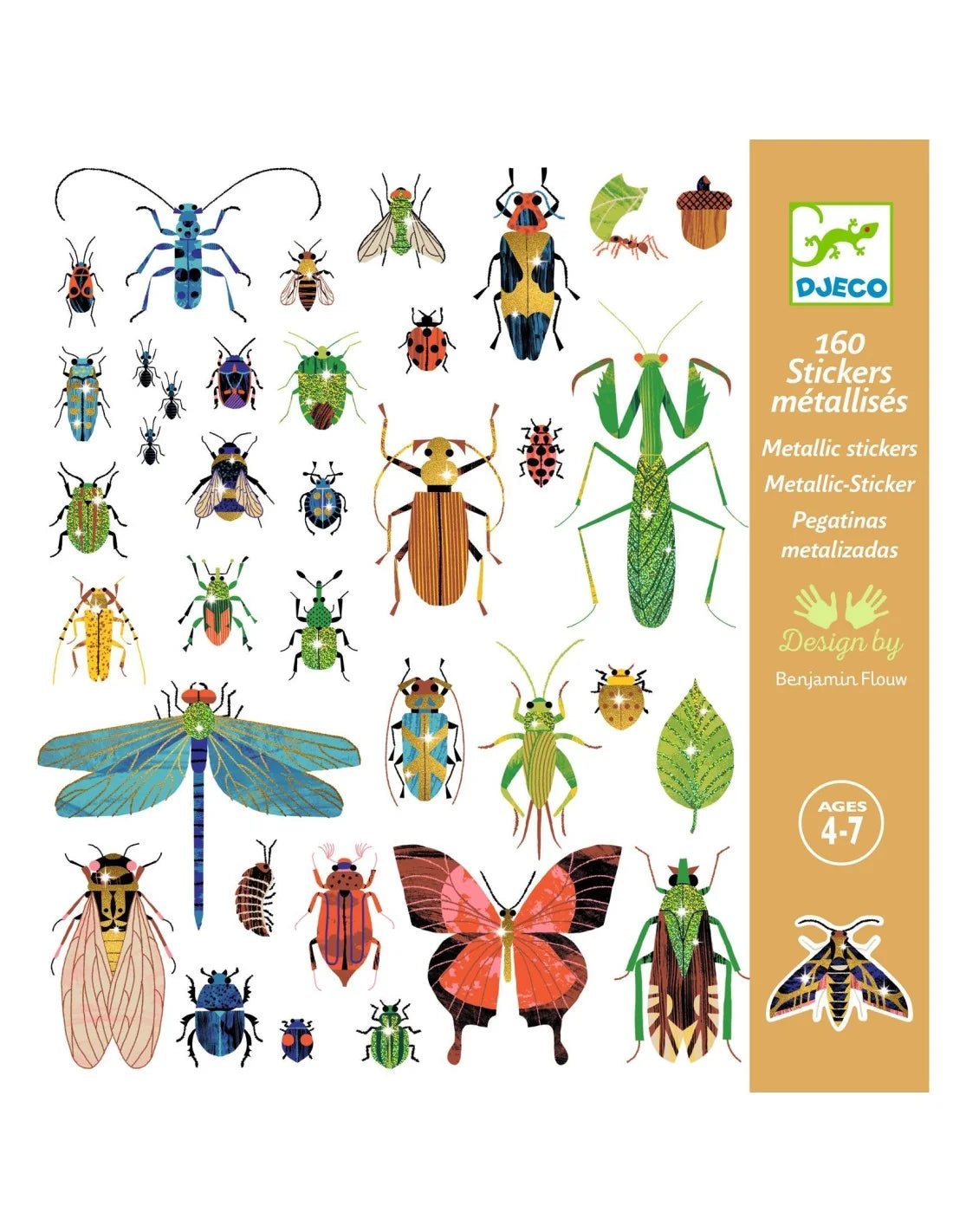Djeco - Stickers - Insecten - Metal - 160 stuks