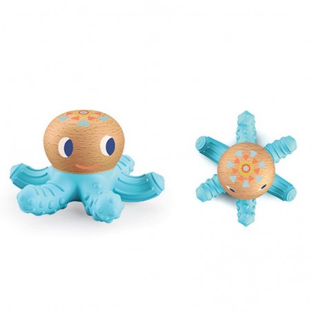 Djeco - Bijtring - BabySquidi - Hout/ zachte silicone