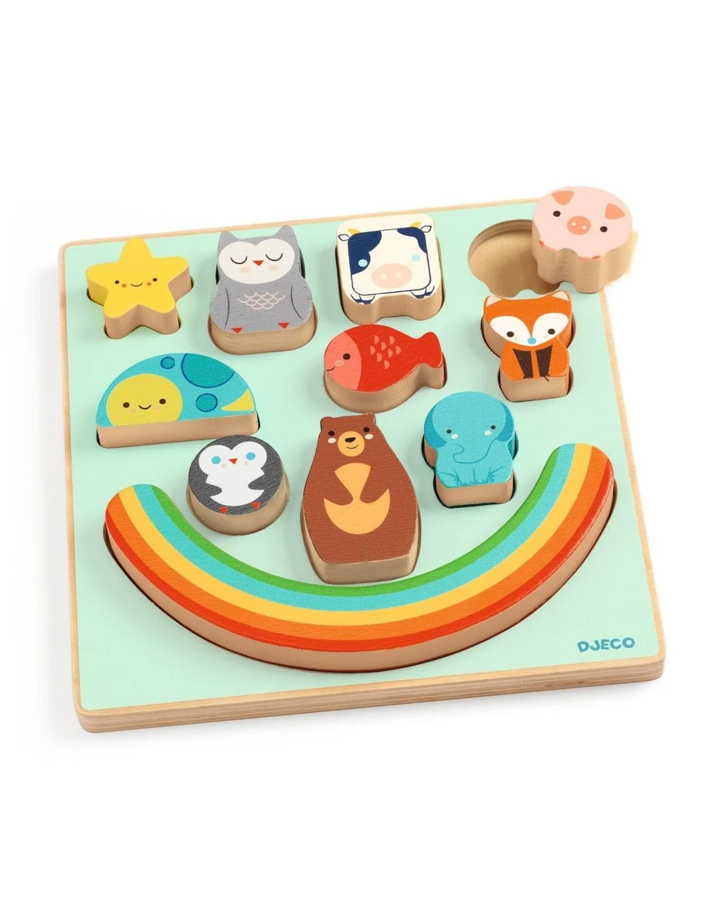 Djeco - Houten puzzel - Evenwichtsspel - Regenboogdieren